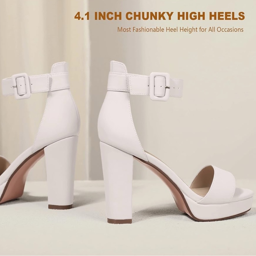 IDIFU White Block Heel Pumps Minimalist Design - Picture 2 of 9